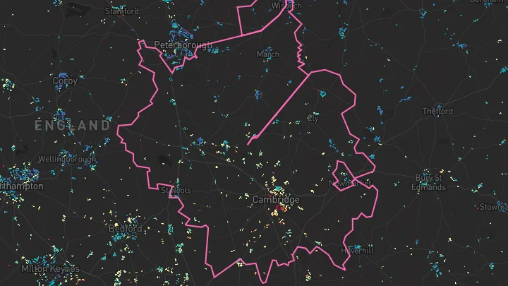 House price heatmap showing property values across Cambridgeshire