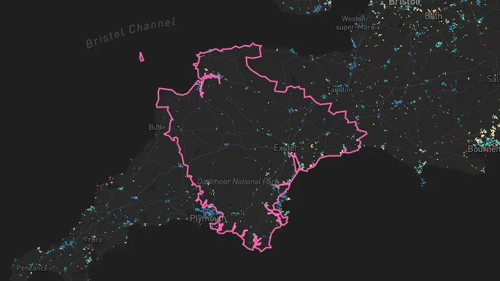 House price heatmap showing property values across Devon
