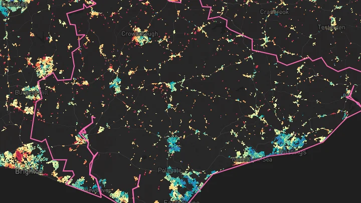 House price heatmap showing property values across East Sussex