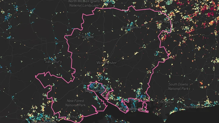 House price heatmap showing property values across Hampshire