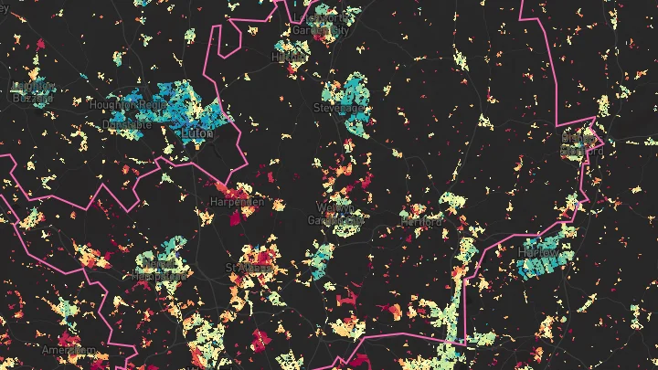House price heatmap showing property values across Hertfordshire