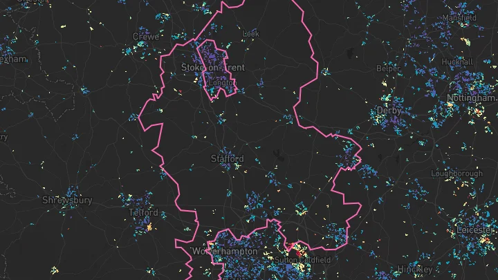 House price heatmap showing property values across Staffordshire