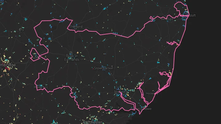 House price heatmap showing property values across Suffolk