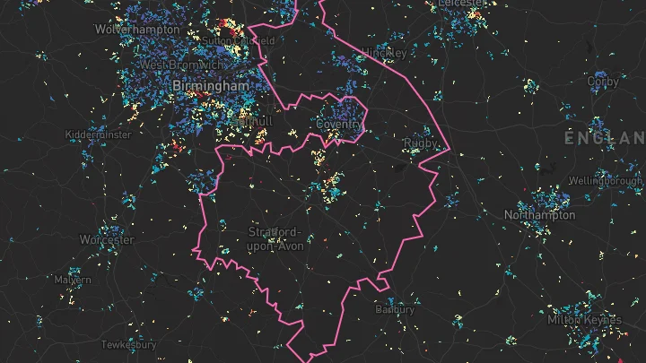 House price heatmap showing property values across Warwickshire