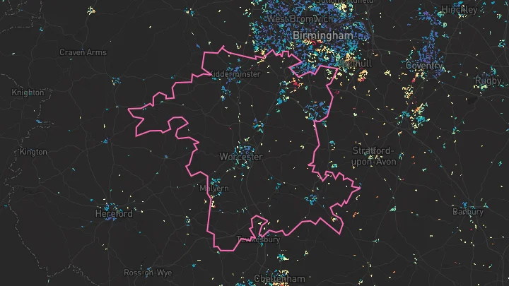 House price heatmap showing property values across Worcestershire