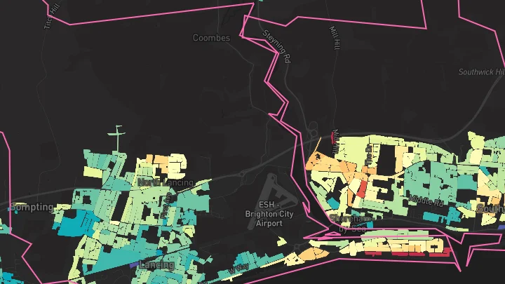 House price heatmap showing property values across Adur