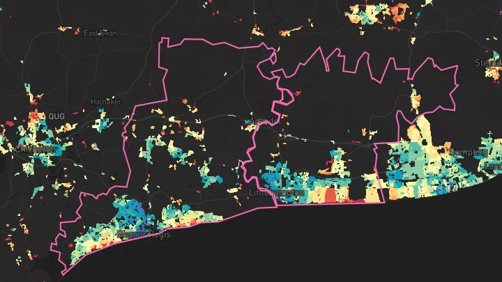 House price heatmap showing property values across Arun
