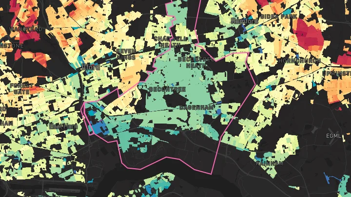 House price heatmap showing property values across Barking and Dagenham