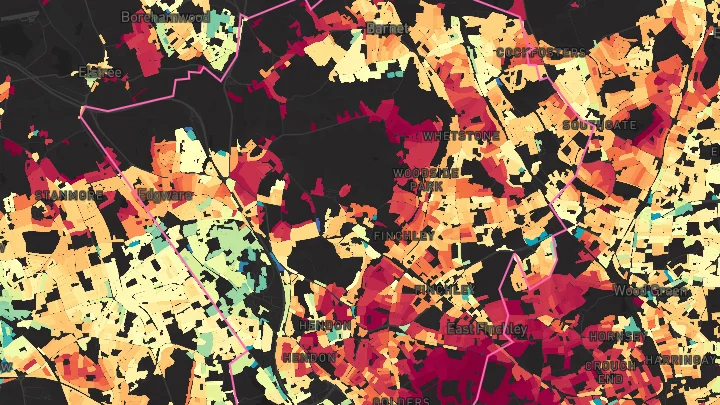 House price heatmap showing property values across Barnet
