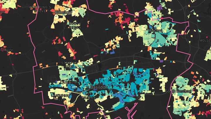 House price heatmap showing property values across Basildon