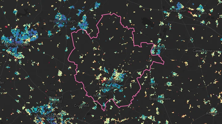 House price heatmap showing property values across Bedford