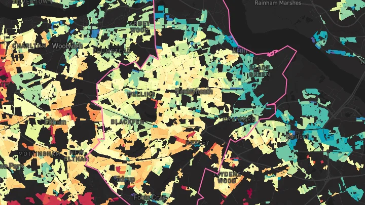 House price heatmap showing property values across Bexley