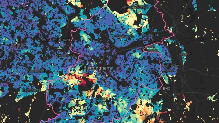 House price heatmap showing property values across Birmingham