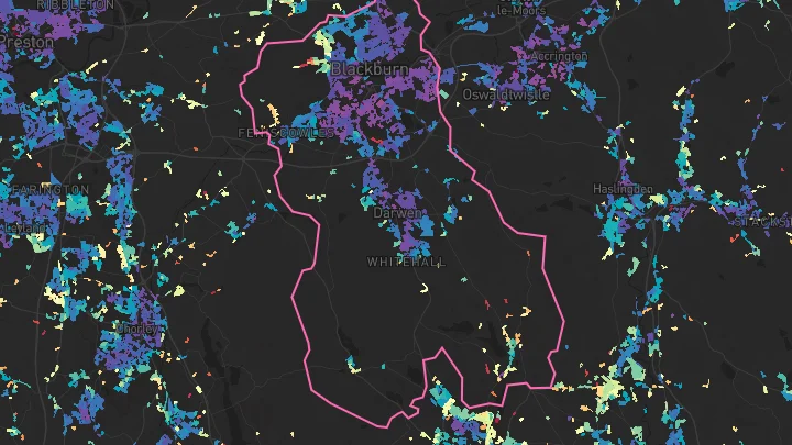 House price heatmap showing property values across Blackburn with Darwen