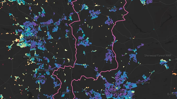House price heatmap showing property values across Bolsover
