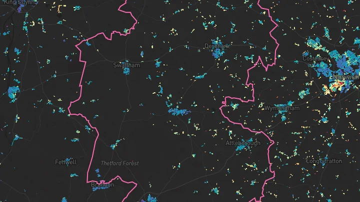 House price heatmap showing property values across Breckland