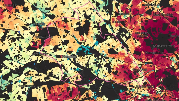 House price heatmap showing property values across Brent