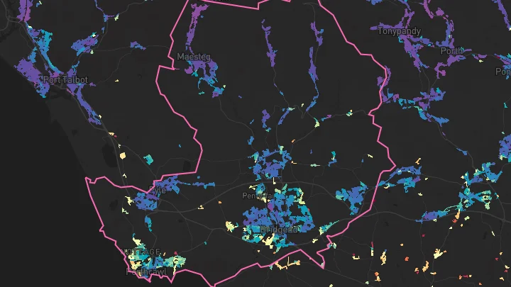 House price heatmap showing property values across Bridgend