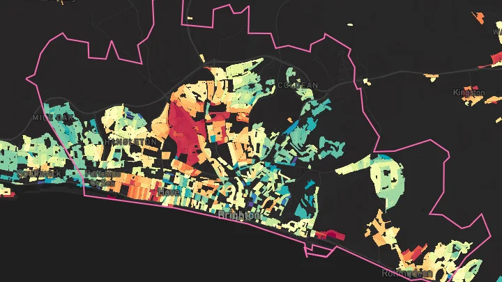 House price heatmap showing property values across Brighton and Hove