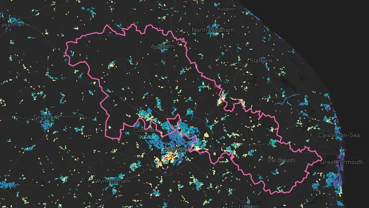 House price heatmap showing property values across Broadland