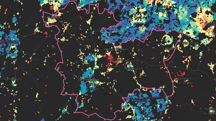 House price heatmap showing property values across Bromsgrove