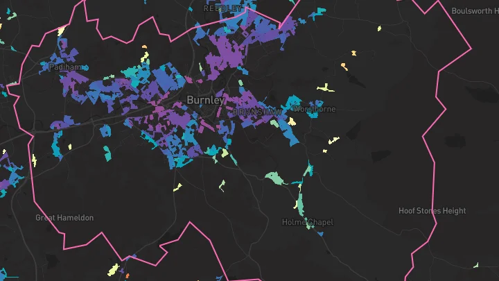 House price heatmap showing property values across Burnley