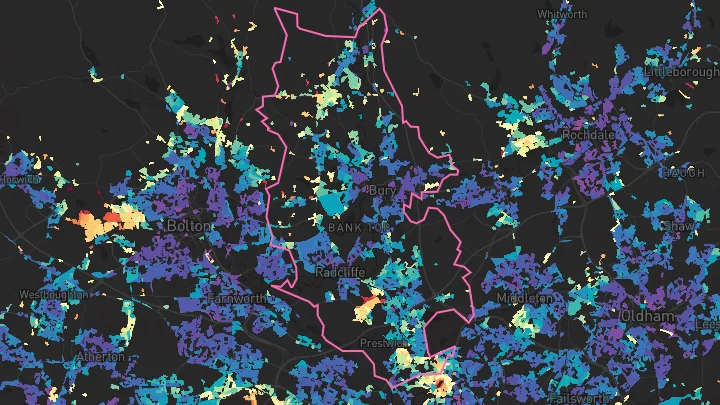 House price heatmap showing property values across Bury