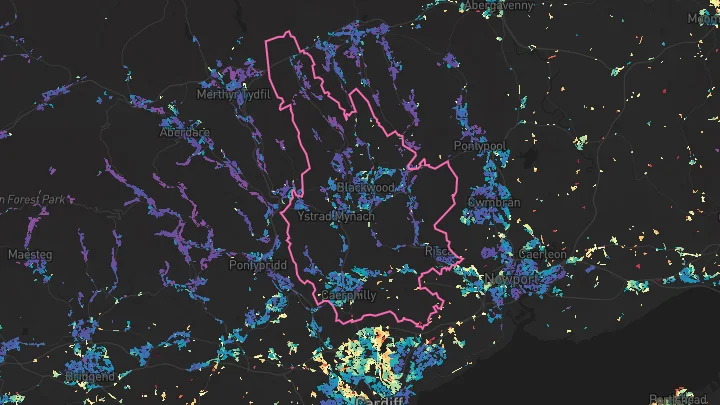 House price heatmap showing property values across Caerphilly