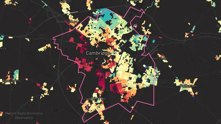 House price heatmap showing property values across Cambridge