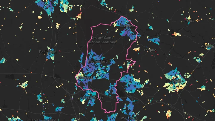 House price heatmap showing property values across Cannock Chase