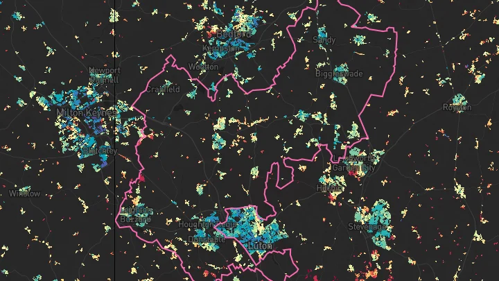 House price heatmap showing property values across Central Bedfordshire