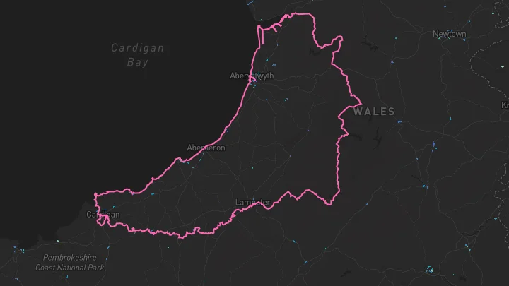 House price heatmap showing property values across Ceredigion