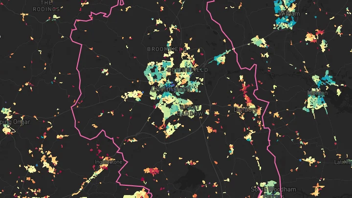 House price heatmap showing property values across Chelmsford