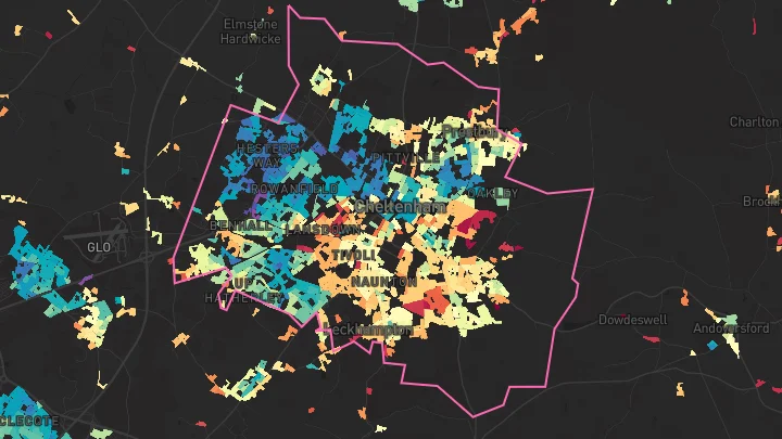 House price heatmap showing property values across Cheltenham