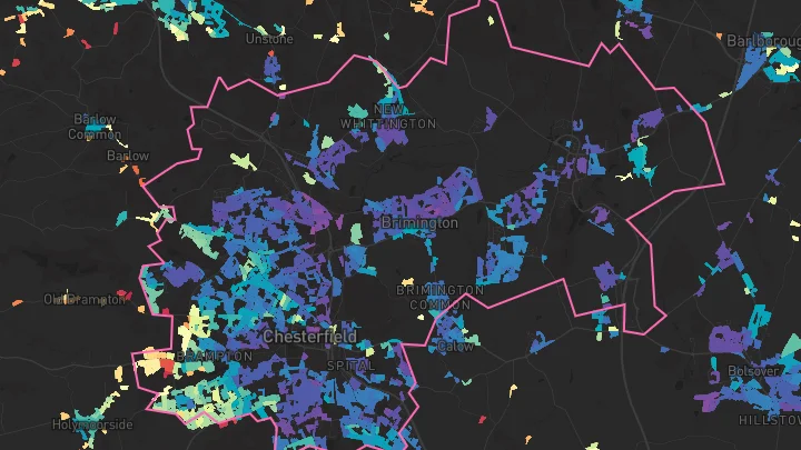 House price heatmap showing property values across Chesterfield