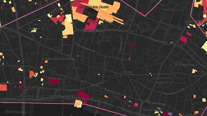 House price heatmap showing property values across City of London