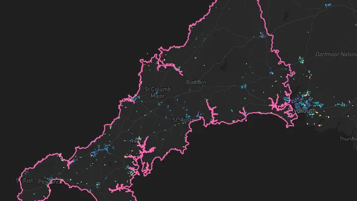 House price heatmap showing property values across Cornwall