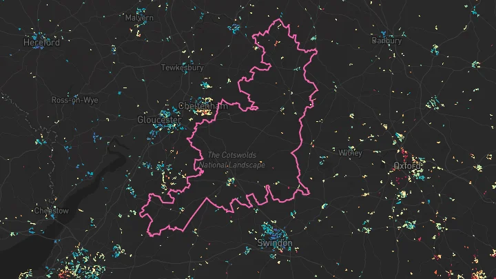 House price heatmap showing property values across Cotswold