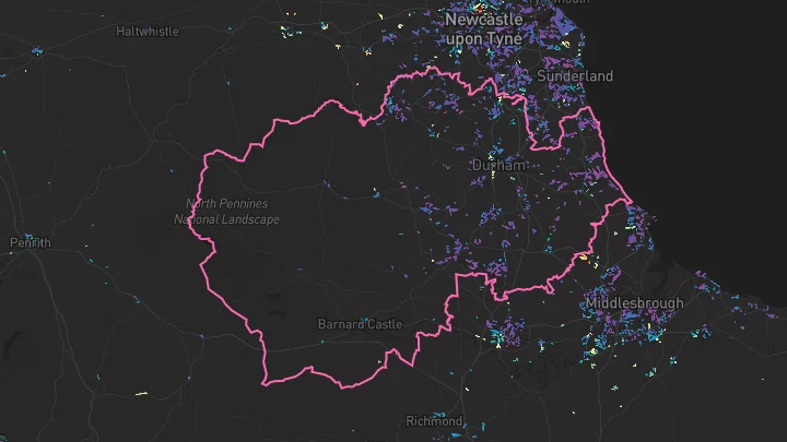 House price heatmap showing property values across County Durham