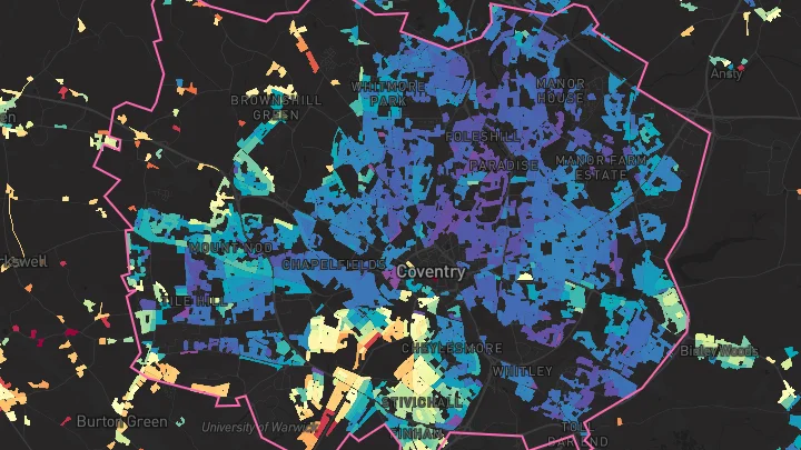 House price heatmap showing property values across Coventry