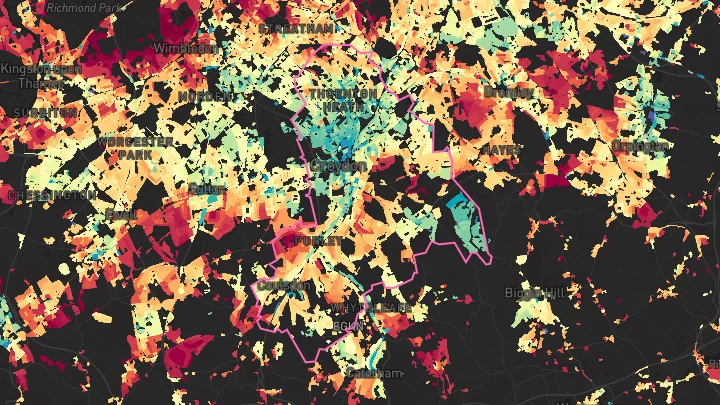 House price heatmap showing property values across Croydon