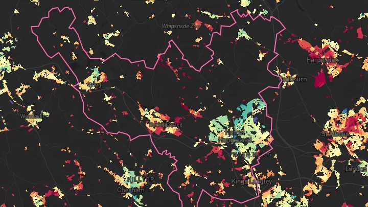 House price heatmap showing property values across Dacorum