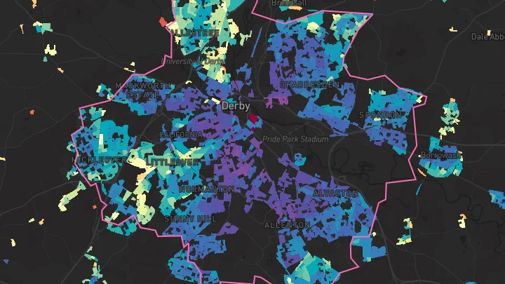 House price heatmap showing property values across Derby