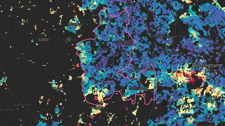 House price heatmap showing property values across Dudley