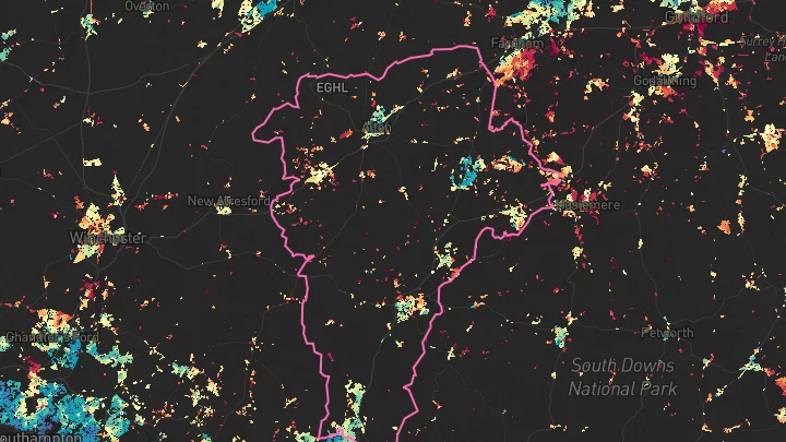 House price heatmap showing property values across East Hampshire