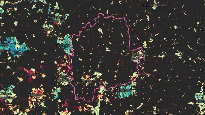 House price heatmap showing property values across East Hertfordshire