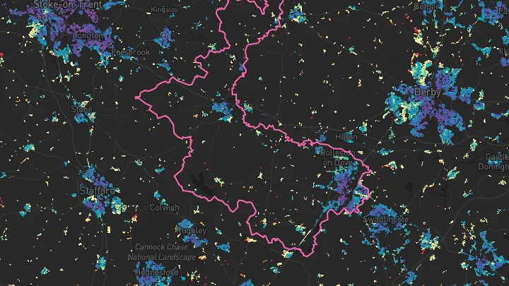 House price heatmap showing property values across East Staffordshire