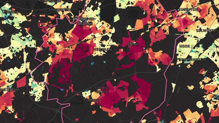 House price heatmap showing property values across Elmbridge