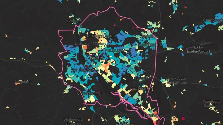 House price heatmap showing property values across Exeter