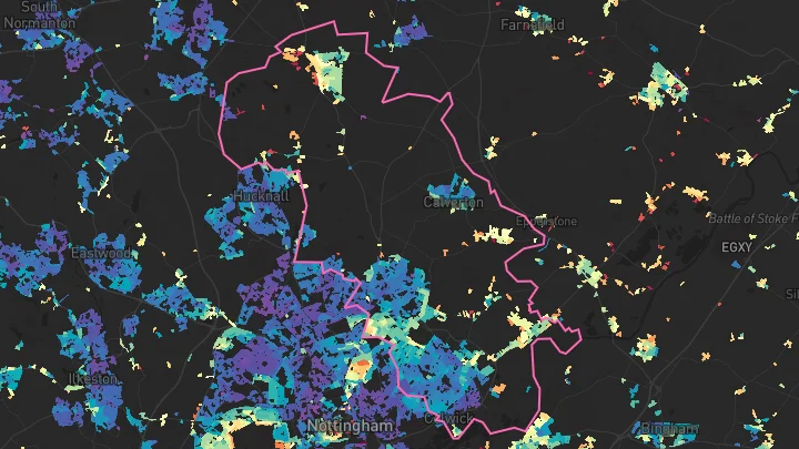 House price heatmap showing property values across Gedling